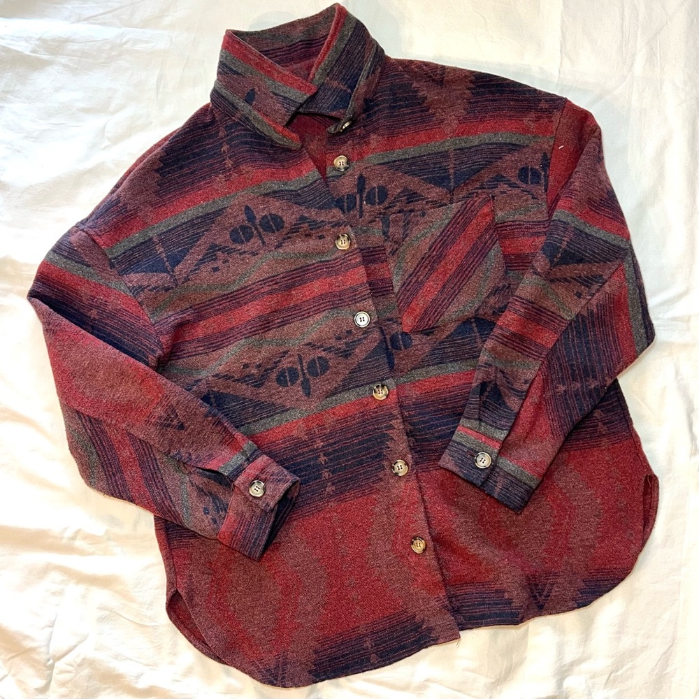 Aztec shacket wool blend button down shirt